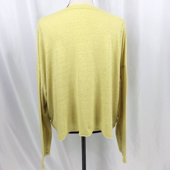 Aerie Henley Top Womens Size XXL 2XL Yellow Linen Blend Long Sleeve Aeropostale - Picture 3 of 12
